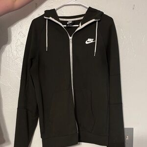 Nike Dark Green Zip-Up Hoodie with White Accents